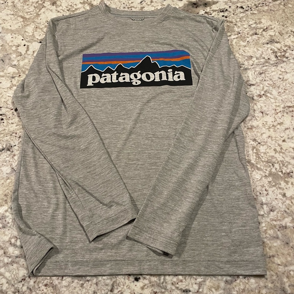 Boys gray Patagonia dri fit long sleeve
